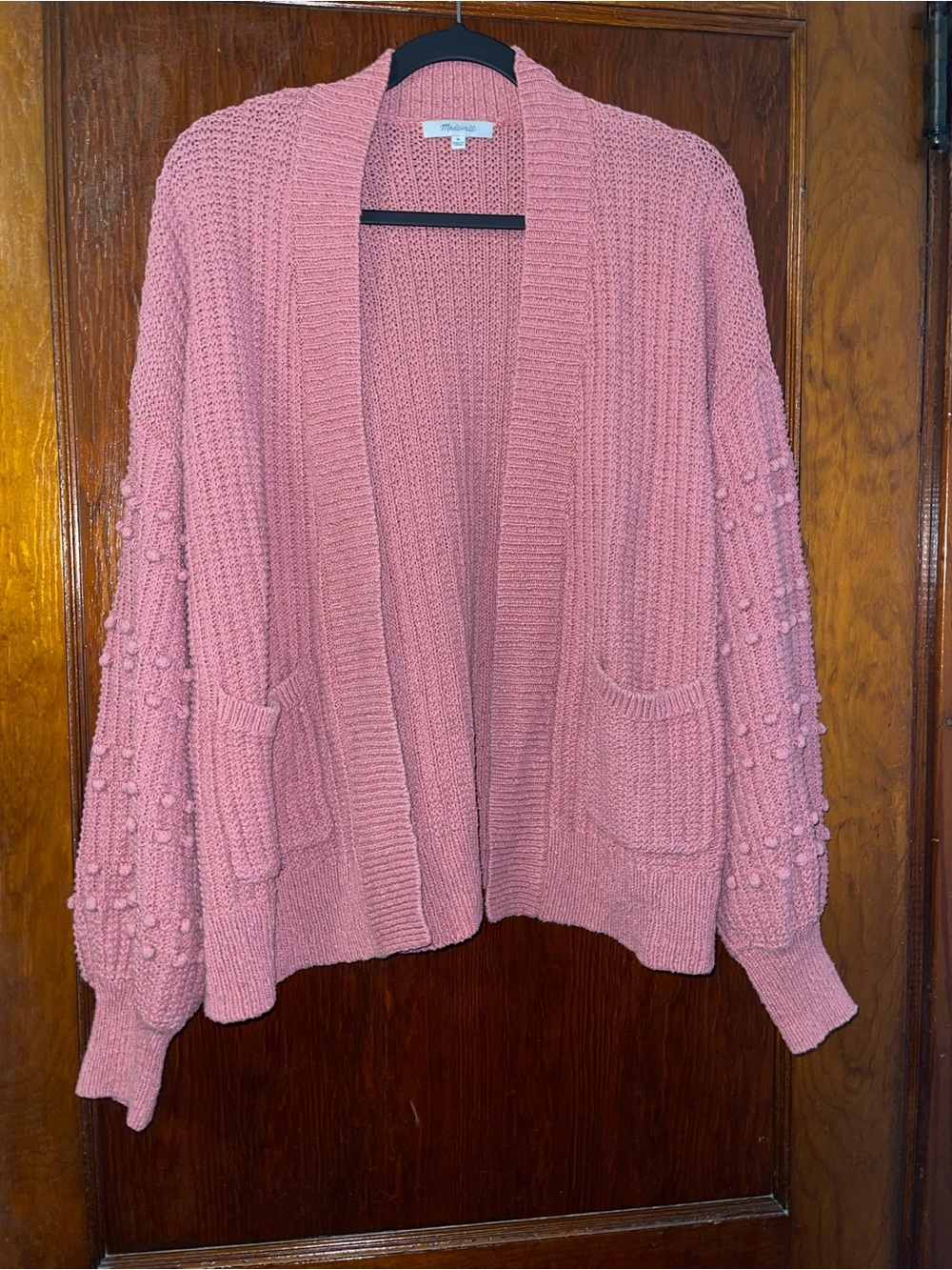 Madewell pink sweater with puff sleeves